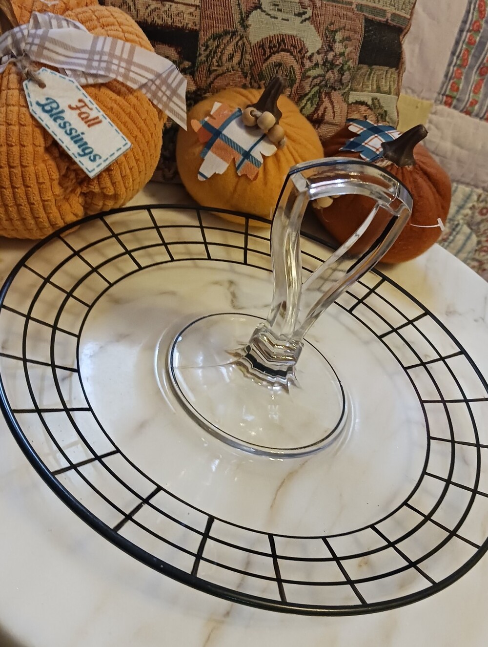Antique Painted Ring Sandwich Tray, 1920s Glass Made In USA